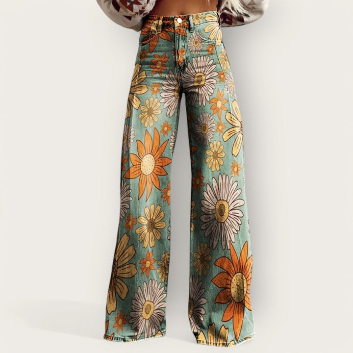 CHIC & SMUK / VINTAGE BLOMSTREDE BUKSER MED VIDDE