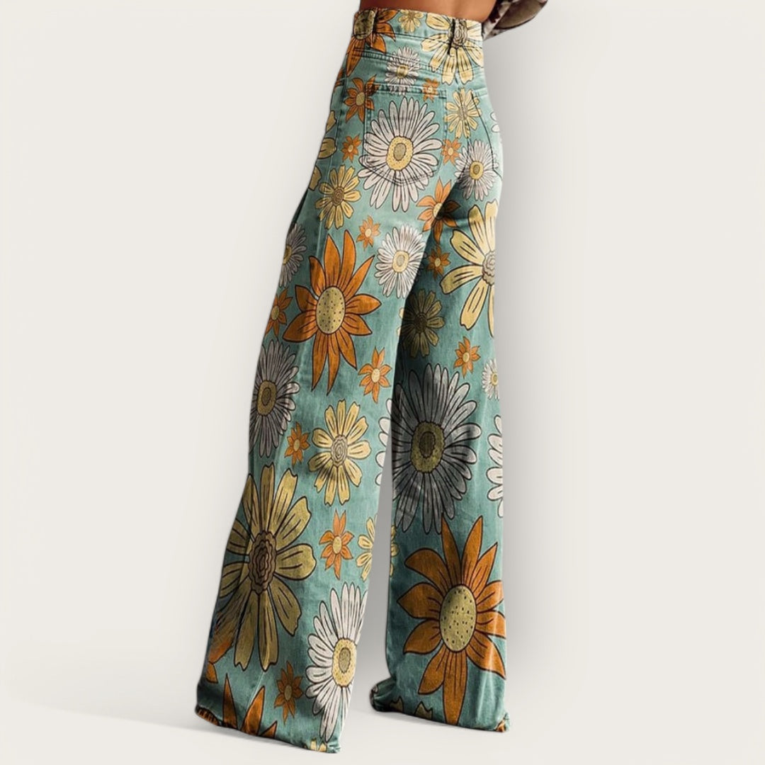 CHIC & SMUK / VINTAGE BLOMSTREDE BUKSER MED VIDDE